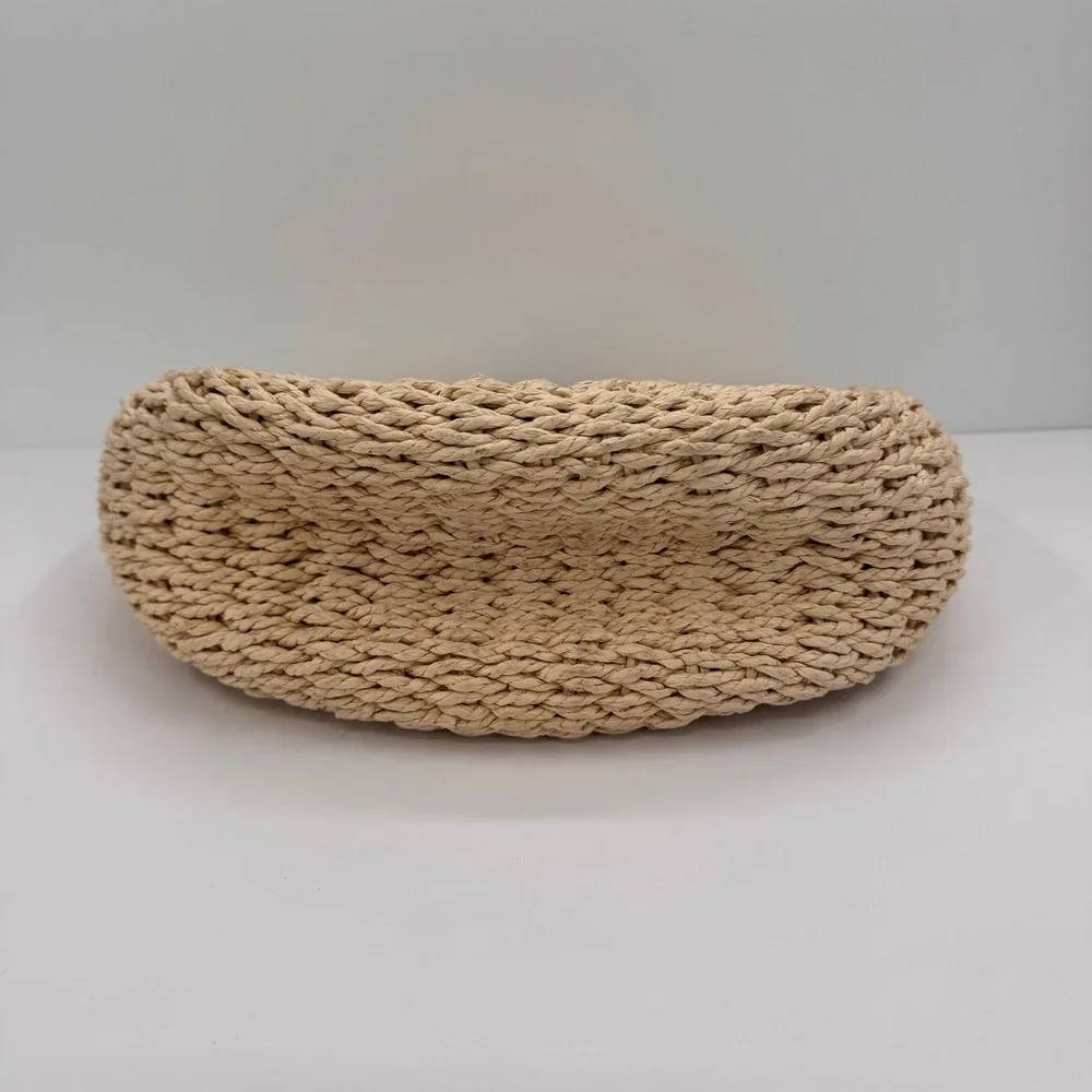 Woven Straw Tote Bag Half Moon Wooden Handle Beige Boho Summer Handbag Unbranded - Picture 9 of 12